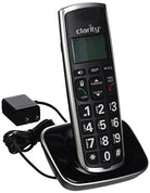 Black cordless handset with caller ID screen and large keypad.